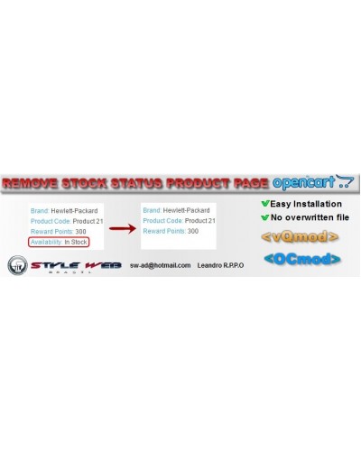 [vQmod/OCmod] Remove Stock Status Product Page